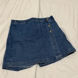 Denim Button-Front Skort in Dark Blue